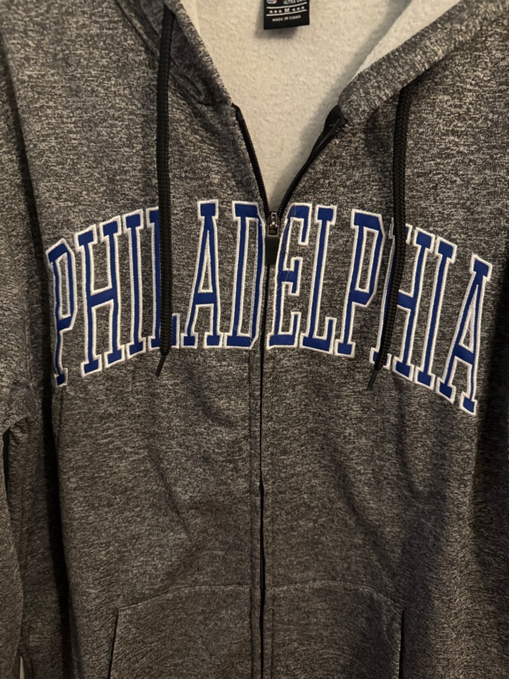 Philadelphia 76ers Sixers NBA Gray Heather Zip-up Hoodie Sweatshirt - Picture 4 of 11